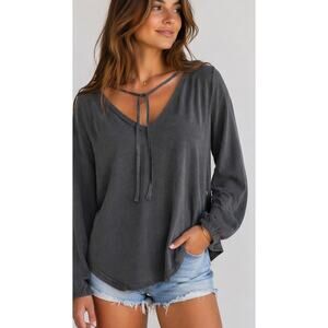 Dylan Gray Tie Neck Blouse Long Sleeve Soft Stretch Top Women Medium